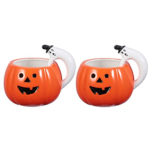 Luxshiny Cute Ceramic Pumpkin Cup 2PCS Ceramic Pumpkin Shaped Coffee Mug, Halloween Pumpkin Mugs Milk Soup Cup Water Mug with Ghost Handle Fun Mugs for Halloween Party Favor | Amazon (UK)