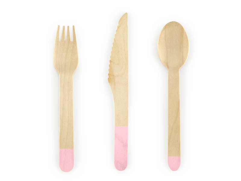 Light Pink Wooden Cutlery (18 Piece Set) | Ellie and Piper
