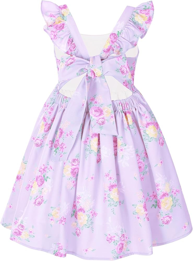 Flofallzique Floral Girls' Dress Summer Ruffle Sleeve Tie Back Casual Boho Sundress for Birtrhday... | Amazon (US)