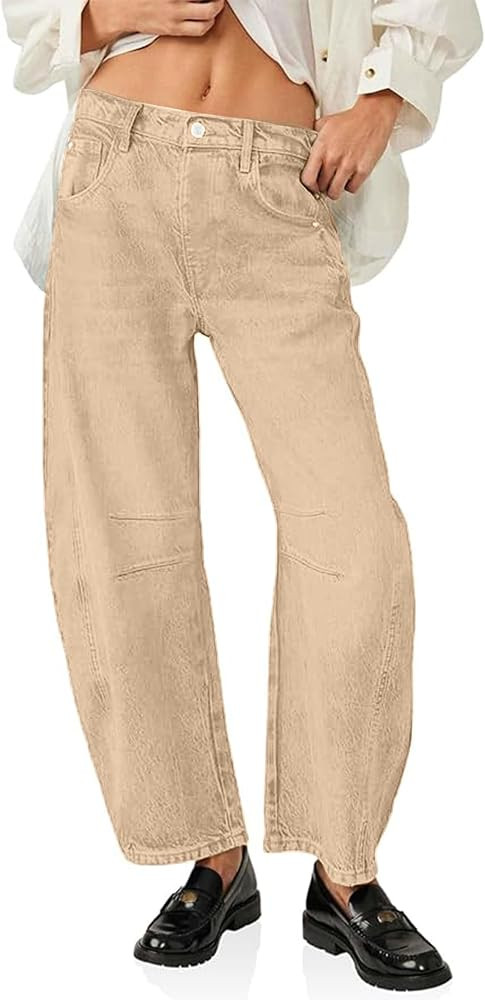 ALLABREVE Barrel Jeans for Women Trendy High Waisted Wide Leg Baggy Boyfriend Jeans Mid Rise Deni... | Amazon (US)