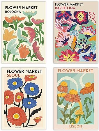 Canssape Flower Market Poster Prints Set of 4 Colorful Daisy Wall Prints for Bedroom Aesthetic 8"... | Amazon (US)