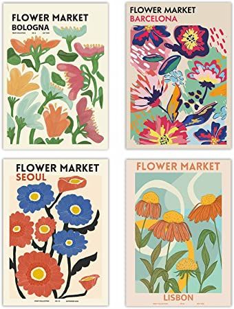 Canssape Flower Market Poster Prints Set of 4 Colorful Daisy Wall Prints for Bedroom Aesthetic 8"... | Amazon (US)