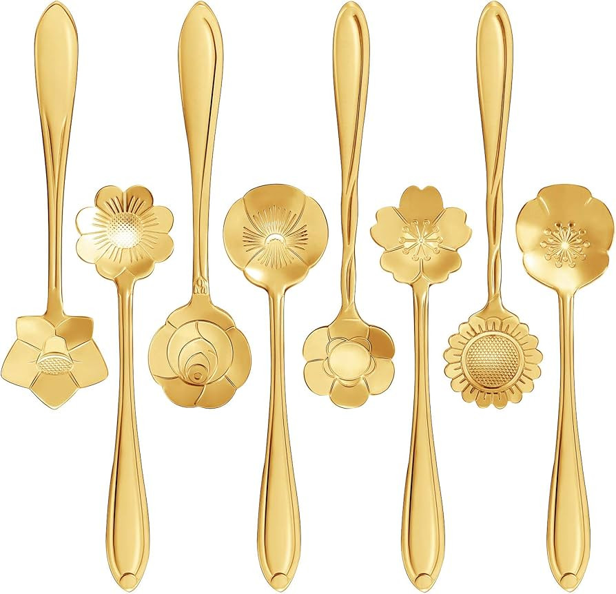 Maitys 16 Pieces Stainless Steel Flower Coffee Spoon Dessert Spoon Sugar Spoon Ice Cream Spoon St... | Amazon (US)