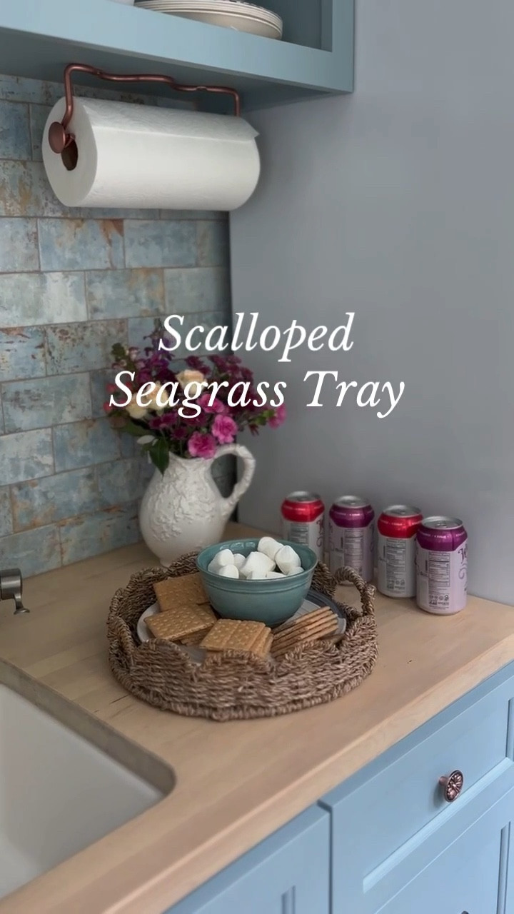 Scalloped seagrass tray (also linking paper towel holder in our tiny cottage kitchen, mugs, blue and white striped napkins)

#LTKStyleTip #LTKHome #LTKSeasonal
