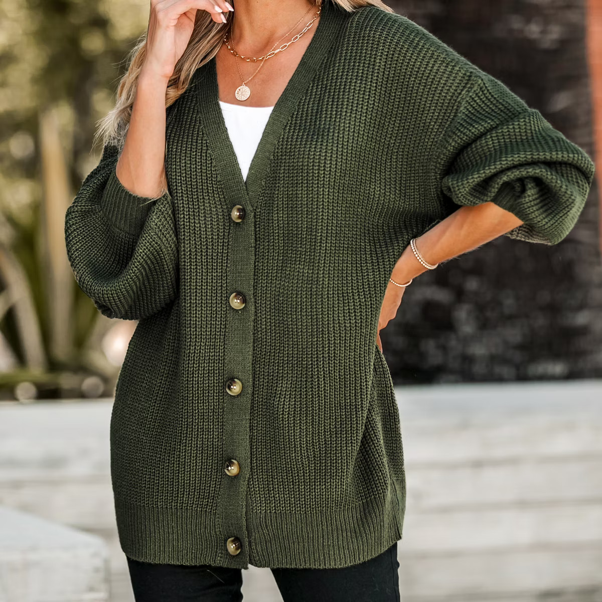Women's Forest Green V-Neck Buttoned Cardigan - Cupshe | Target