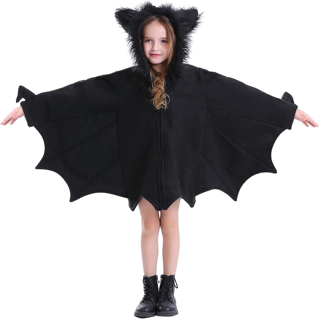 Bat Costume for Kids Animal Cosplay Girls Black Cute Cozy Children Halloween Vampire Zipper Dress | Amazon (US)