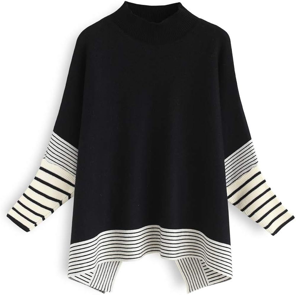 Chicwish Women's Mustard/Black/Caramel/Olive/Grey Striped Oversize Soft Knit Cape Sweater Pullove... | Amazon (US)