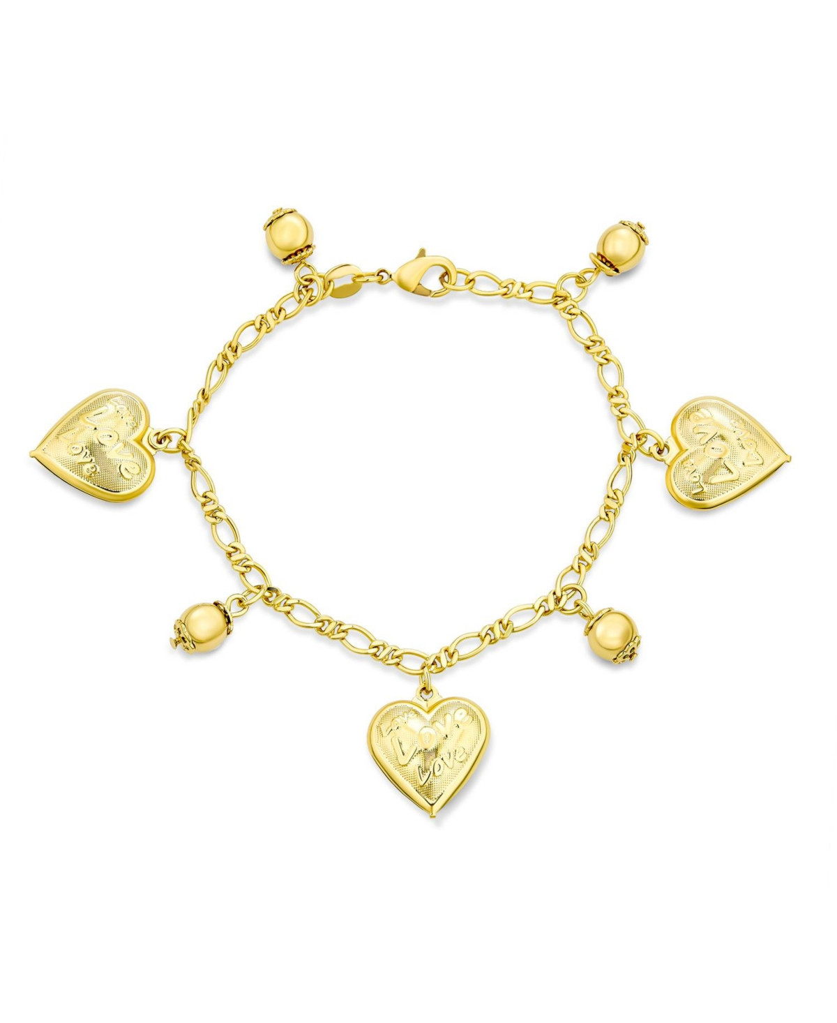 Bling Jewelry Message Love Hearts Charm Bracelet 18K Gold Plated Brass 7.5 Inch - Gold a | Macy's