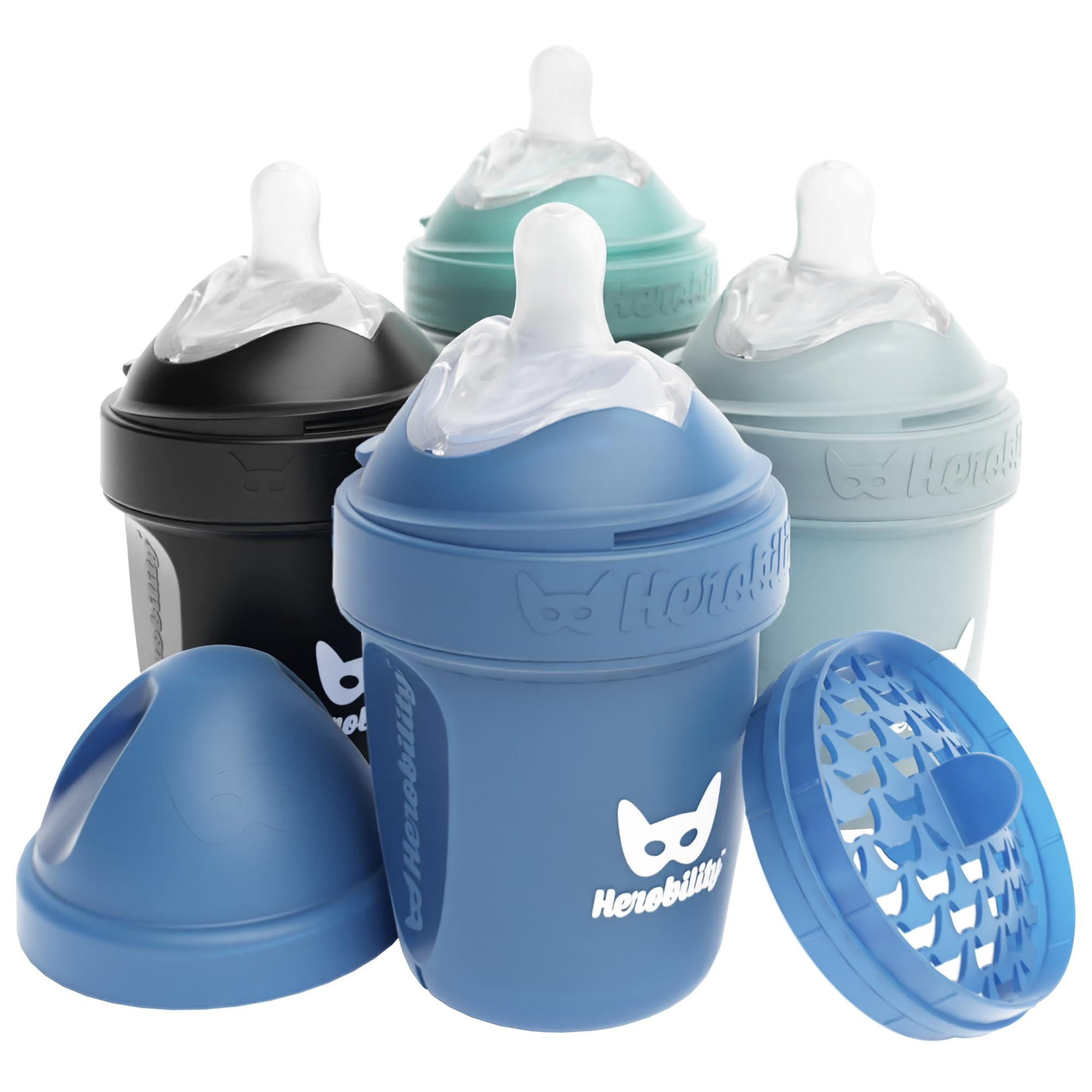 Herobility Double Anti-Colic Baby Bottles \u2013 5 fl oz/140ml \u2013 4-Pack \u2013 Multicolor \u... | Amazon (US)