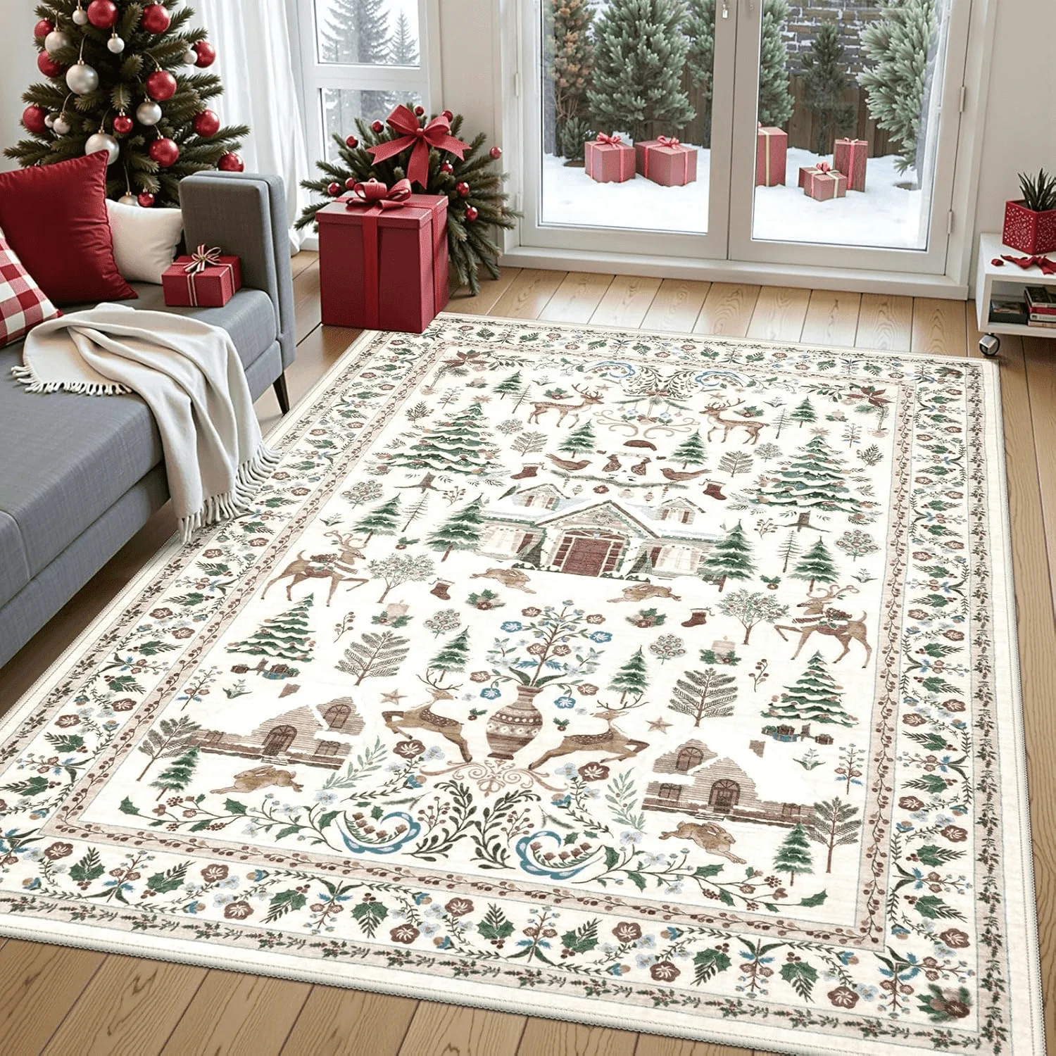 Moynesa 5'x7' Christmas Rug, Washable Non-Slip Area Rug, Soft Vintage Holiday Rug for Living Room... | Walmart (US)