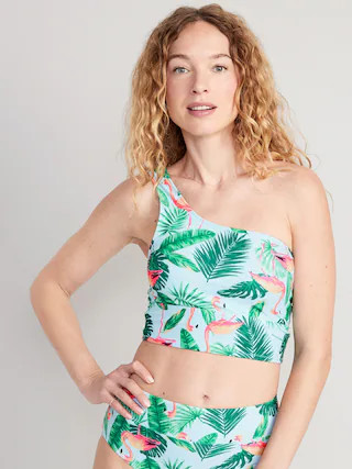 Matching One-Shoulder Printed Longline Bikini Swim Top for Women | Old Navy (US)