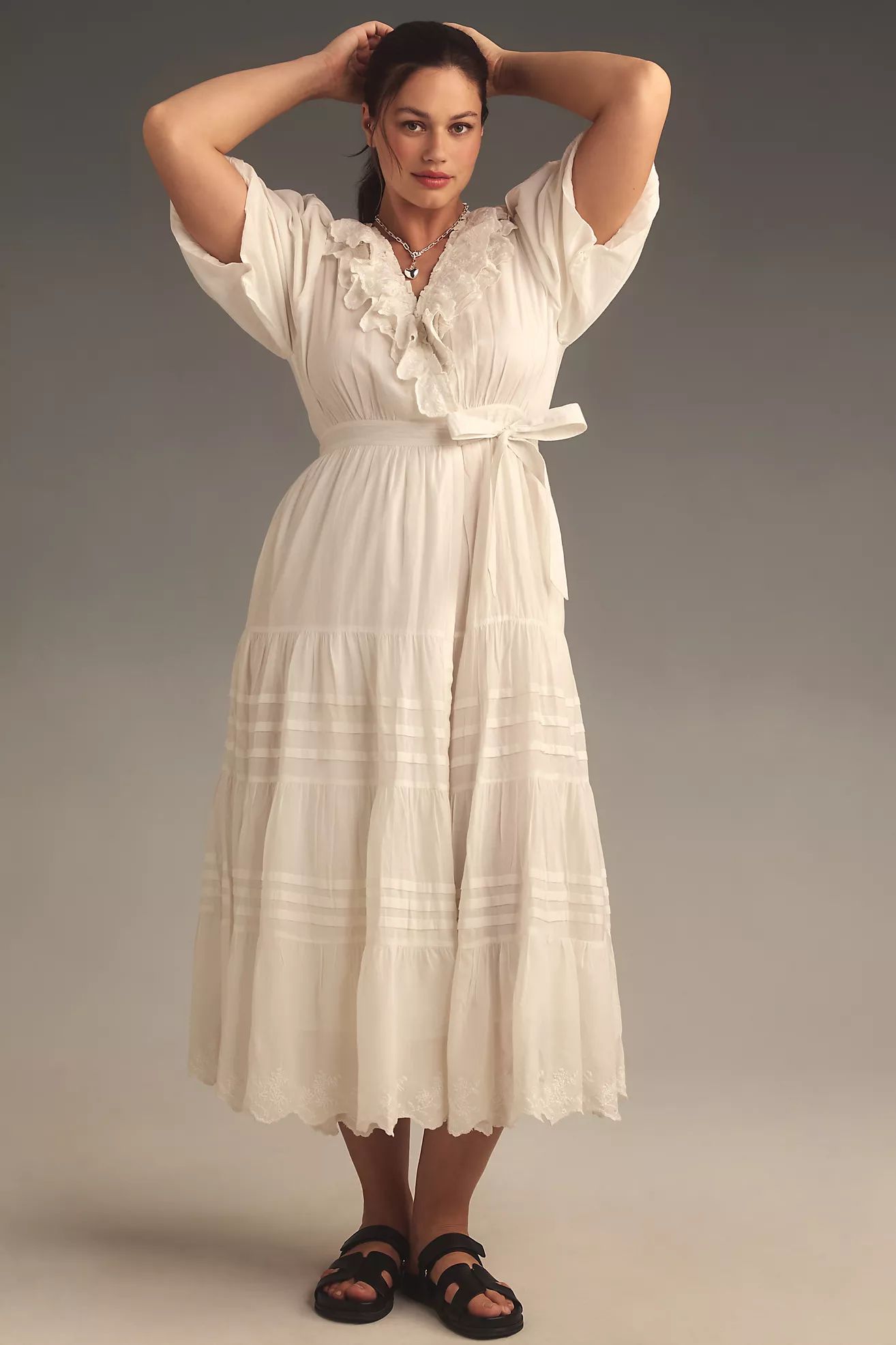 Love The Label Short-Sleeve Ruffled Tiered Wrap Maxi Dress | Anthropologie (US)