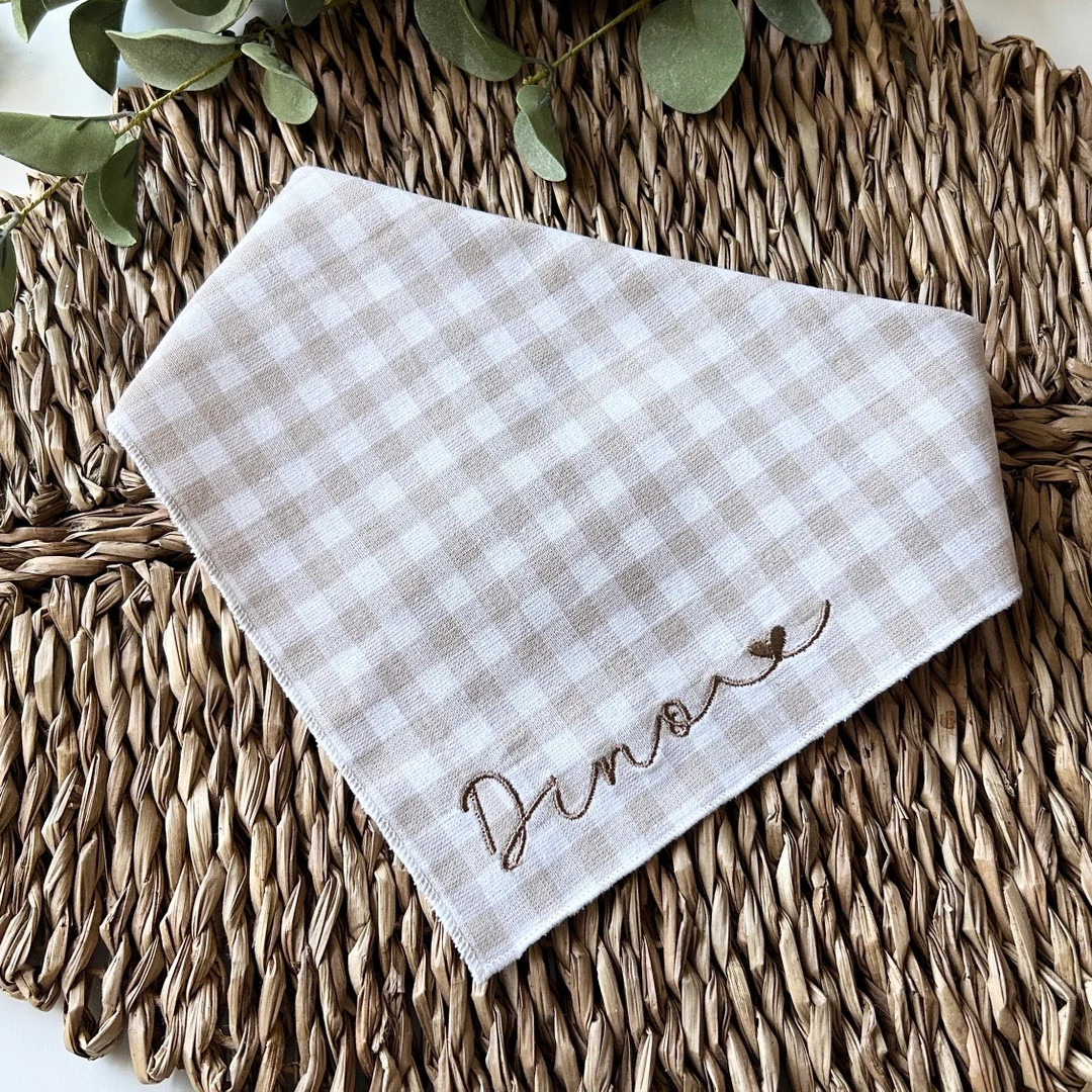 Personalized Dog Bandana New Puppy Gift Cream Gingham Dog - Etsy | Etsy (US)