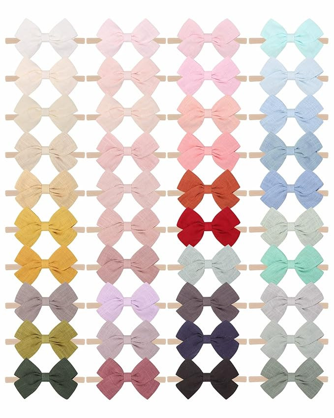 jollybows 40pcs Baby Girls Nylon Hair Bows Headbands Linen Hair Bands Elastic Hair Accessories fo... | Amazon (US)