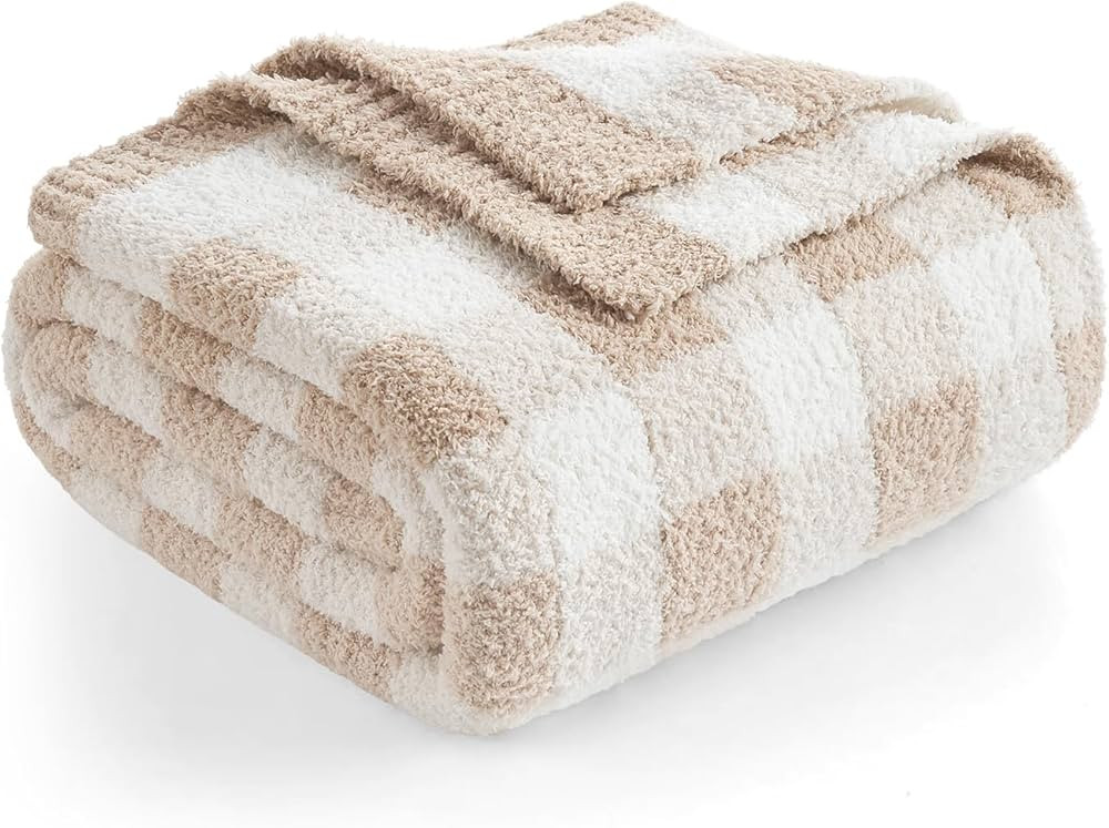 Snuggle Sac Checkered Throw Blanket for Couch, Super Soft Cozy Warm Knit Netural Decorative Fluff... | Amazon (US)