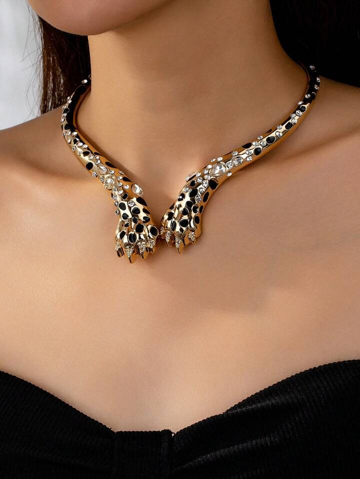 1pc Chic Zinc Alloy Diamond Leopard Claw Necklace For Women | SHEIN