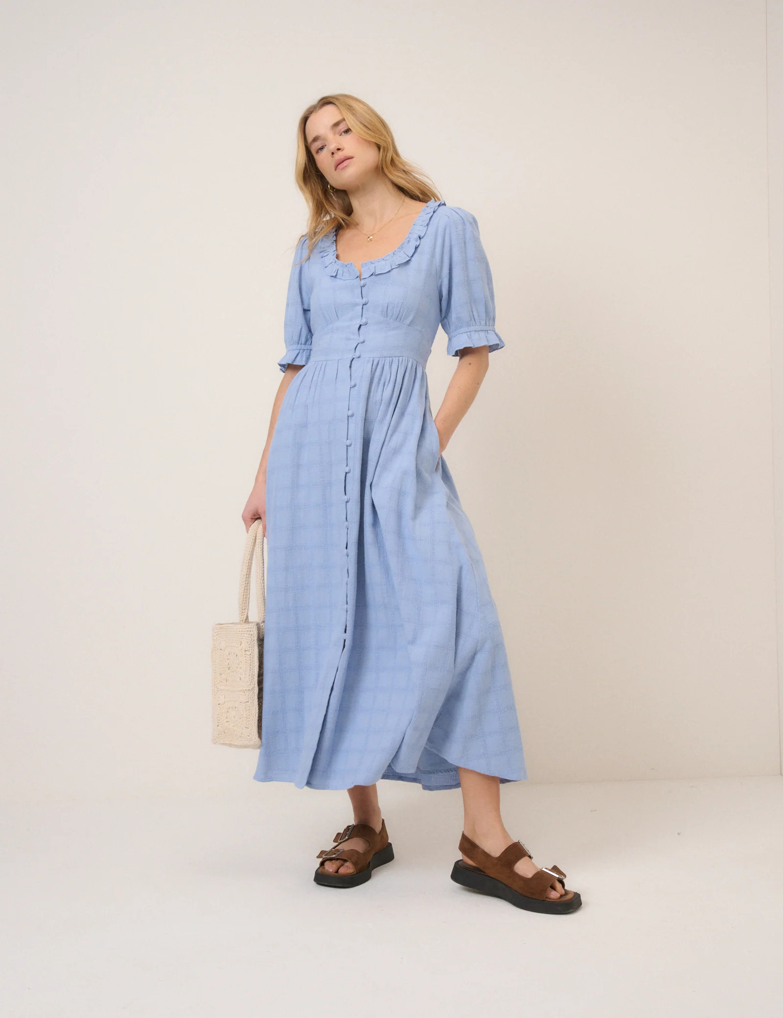 Light Blue Check Flossie Midi Dress | Nobody's Child