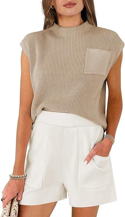 Caracilia 2 Piece Lounge Sets for Women 2024 Summer Short Sleeve Sweaters and Shorts Matching Set... | Amazon (US)