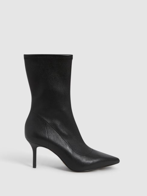 Pointed Kitten Heel Leather Boots | Reiss UK