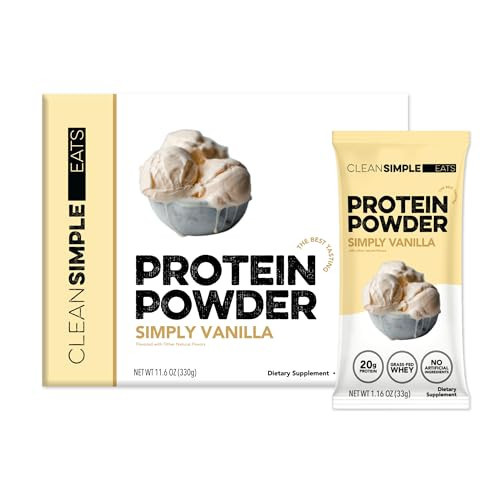 Clean Simple Eats Whey Protein Powder, Simply Vanilla Flavor Naturally Sweetened, 100% Grass Fed Protein Powder with Digestive Enzymes & No Artificial Ingredients, Gluten Free, 10 Stick Packs | Amazon (US)