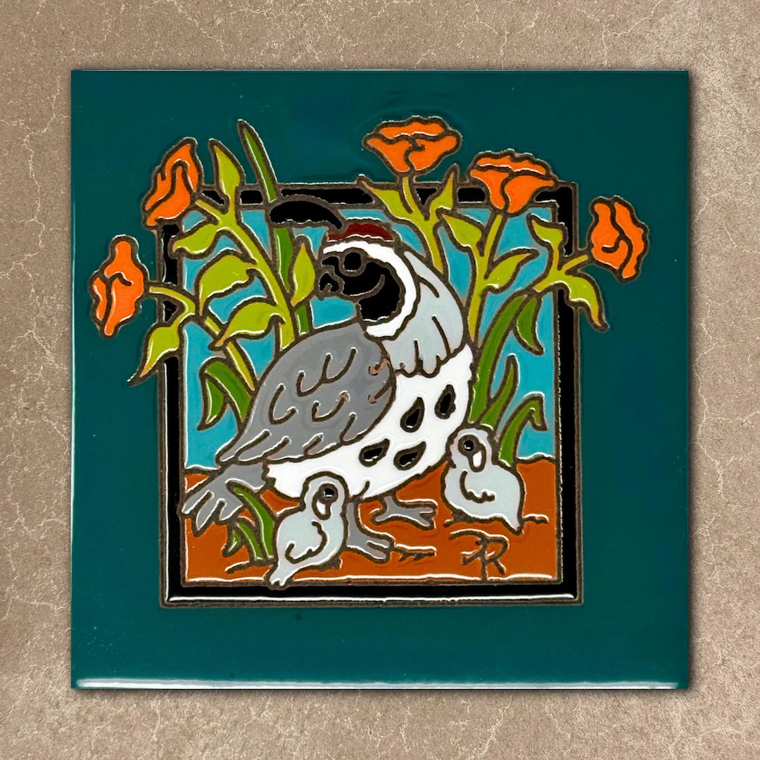 Quail and Chicks With Poppies - Ceramic Tile Wall Art or Trivet - Hand Glazed Arizona Desert Art ... | Etsy (US)