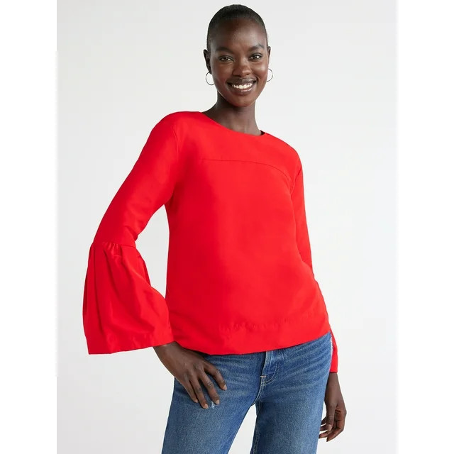 Free Assembly Women's Top with Long Bell Sleeves, Sizes XS-XXXL | Walmart (US)
