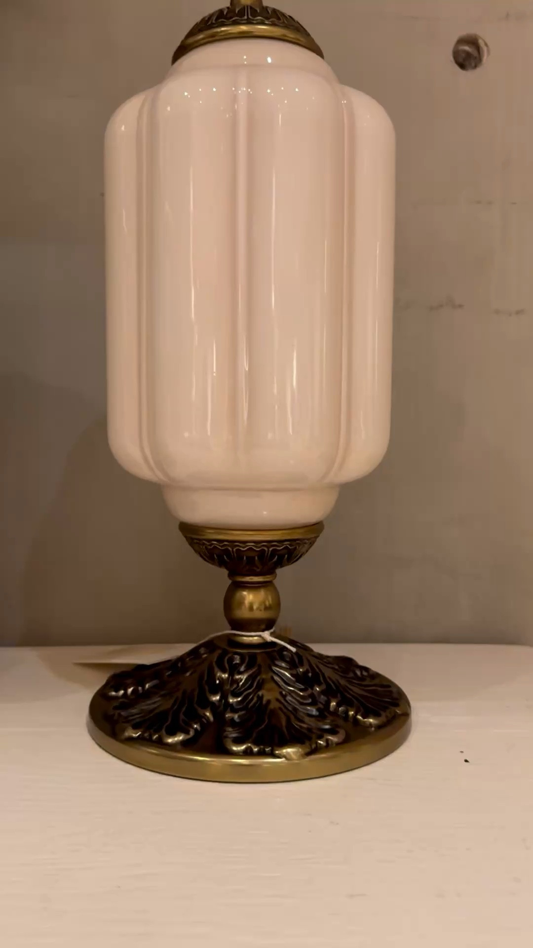 The Eloise Scallop
Milk Glass Table Lamps

Yes yes and yes!!! Even better in person! 
They  are all fabulous but personally like the brass combo!