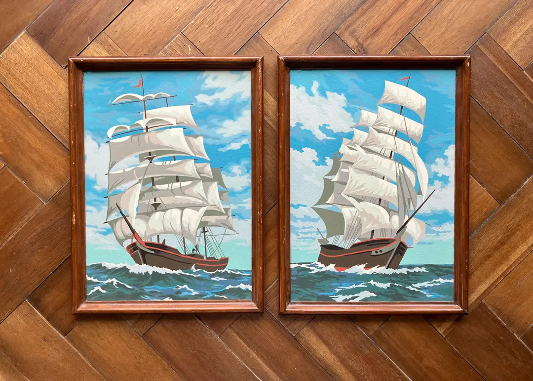 Vintage Paint By Number Clipper Ship Art Set: Mid-Century Home Decor Set of Two | Etsy (US)
