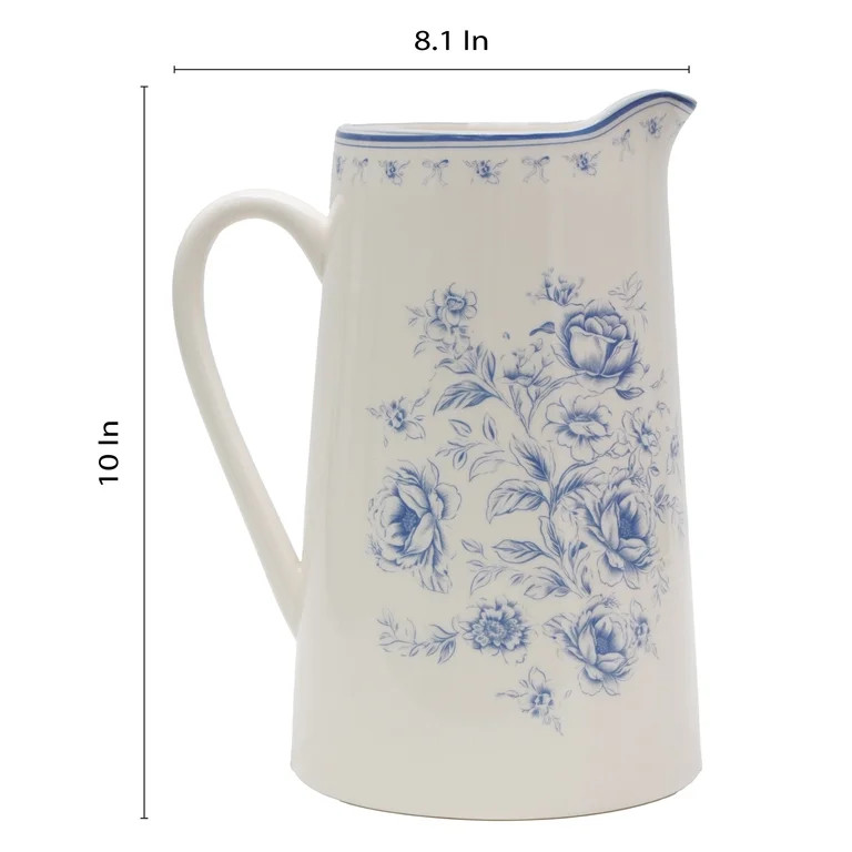 Floral Stoneware Pitcher, Blue and White, 3 qt, by My Texas House | Walmart (US)