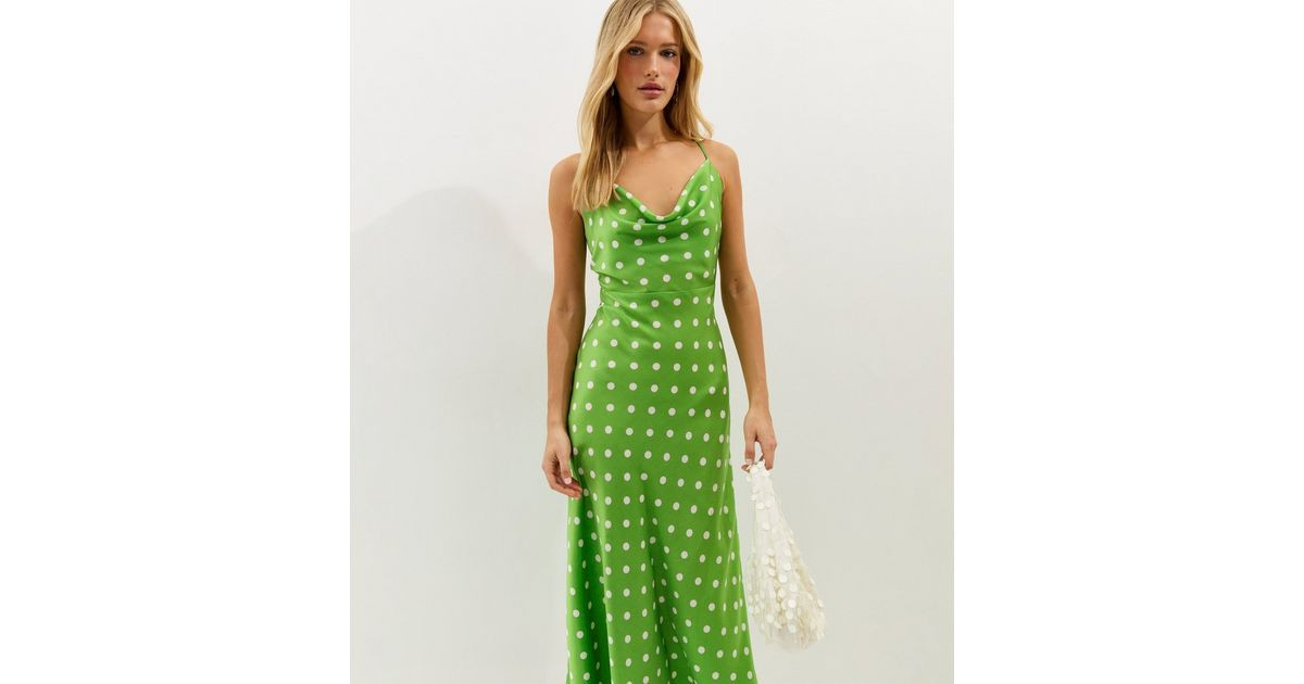 Green Polka Dot Satin Strappy Midi Dress | New Look | New Look (UK)