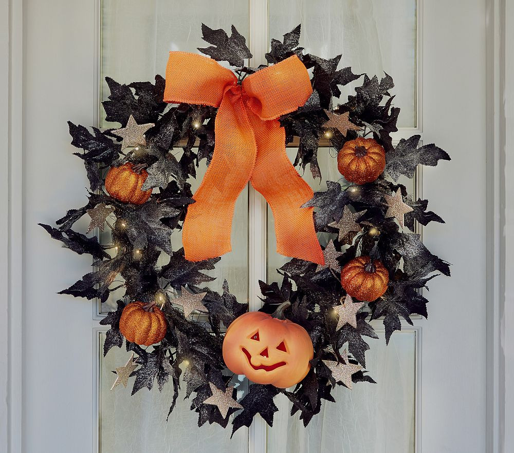 Indoor/Outdoor Pumpkin Light-Up Wreath | Pottery Barn Kids