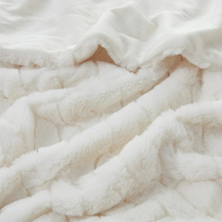 My Texas House Jessie Carved Faux Rabbit Fur Stripe Throw, Easy Wash, 50 x 60, Ivory | Walmart (US)