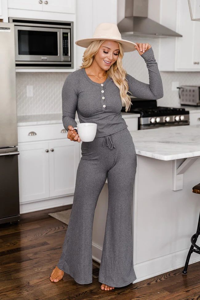 Casually Cool Charcoal Ribbed Flare Pants | The Pink Lily Boutique