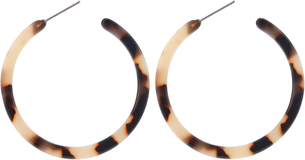 BaubleStar Tortoise Shell Resin Hoop Earrings Fashion Jewelry | Amazon (US)