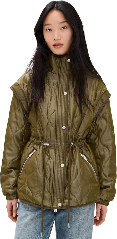 Avec Les Filles Womens, Quilted Jacket with Drawstring, Seagrass, X-Large | Amazon (US)