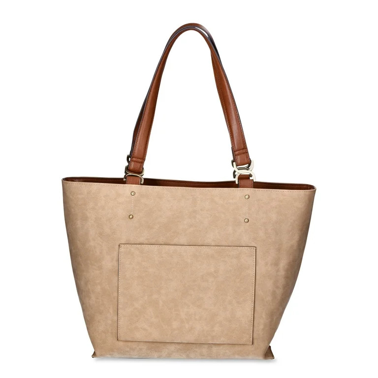 Time and Tru Women's Raya Faux Nubuck Tote Bag, Golden Honey | Walmart (US)