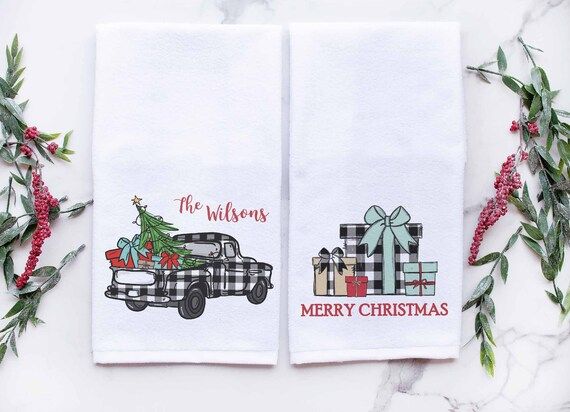 Christmas Truck Towel  Personalized Christmas Towels  Set of | Etsy | Etsy (US)