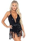 Leg Avenue womens Fringe Halter Bodysuit Lingerie Set, Black, Small-Medium US | Amazon (US)