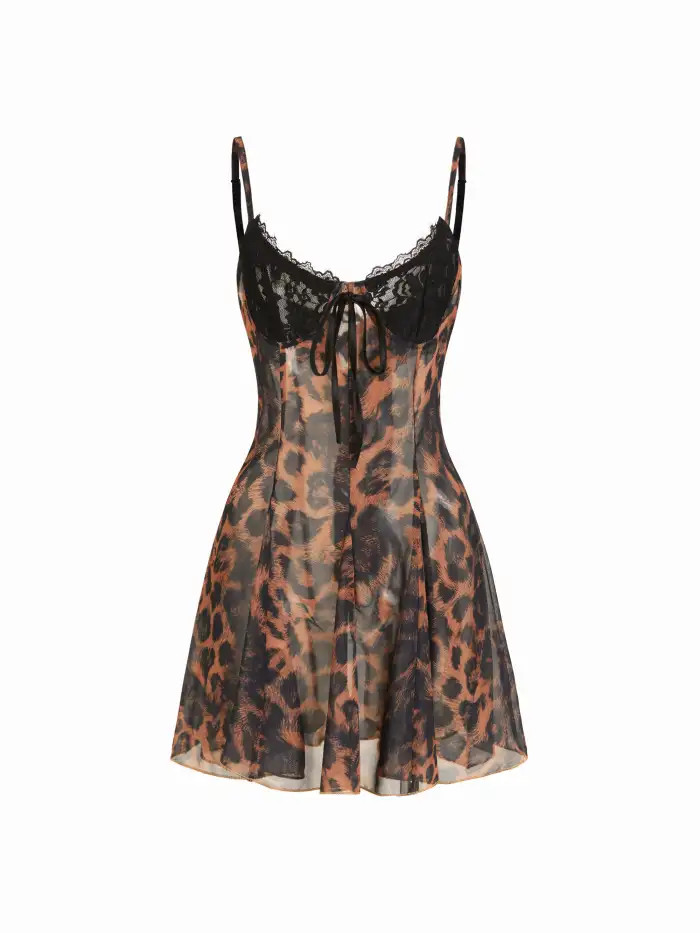 Chiffon Leopard Bowknot Oversized Mini Nightdress $27.90Flash Shipping | Cider