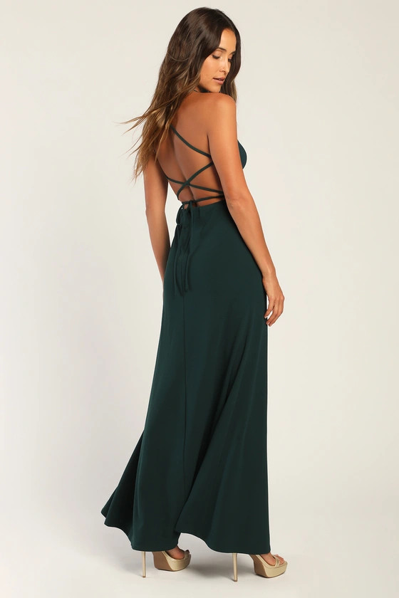 Be My Date Hunter Green Lace-Up Maxi Dress | Lulus (US)