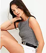 Stripe Perfect Ribbed Square Neck Tank Top | LOFT