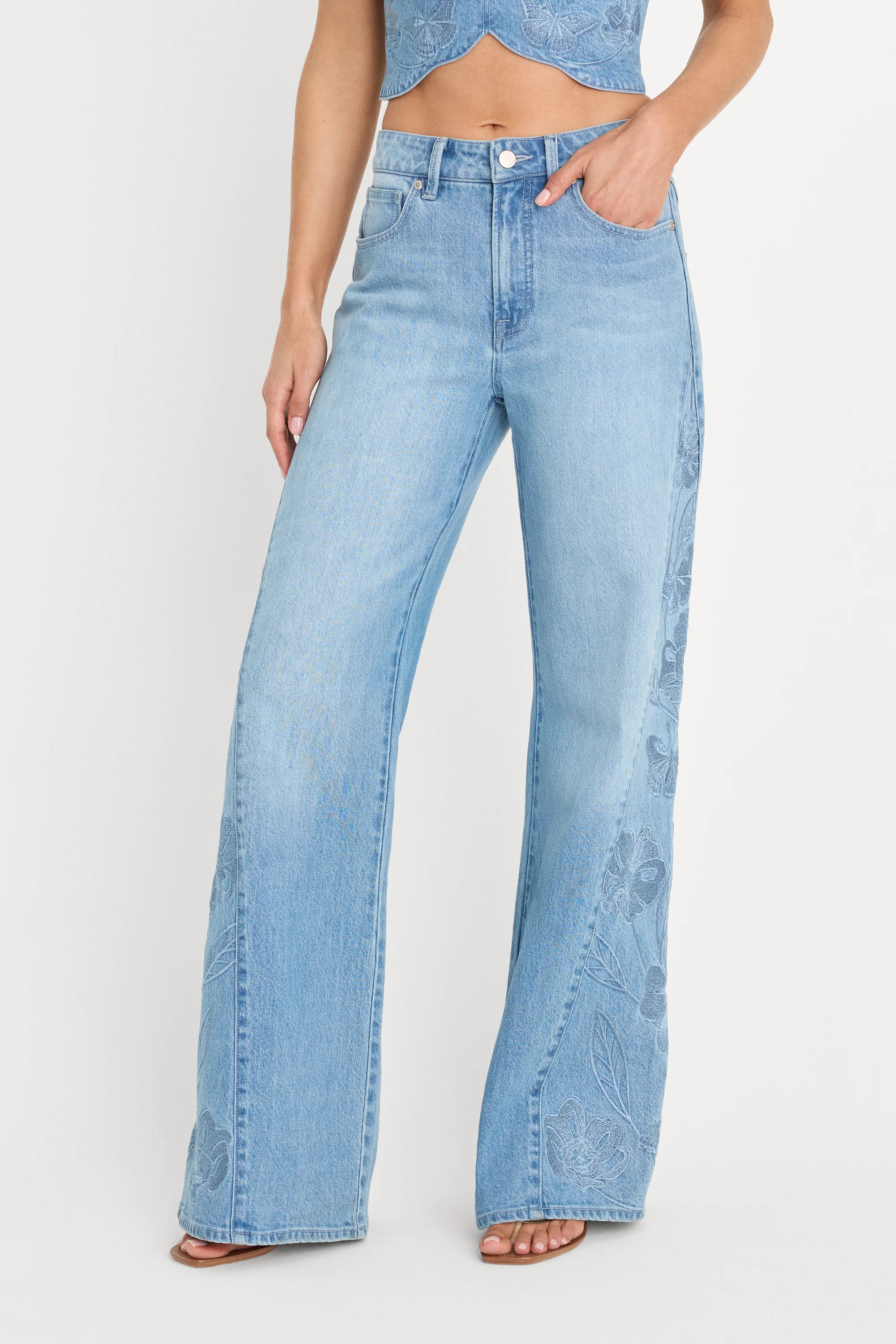 DOLLY JOLEANS EMBROIDERED GOOD WAIST PALAZZO JEANS | INDIGO1202 - GOOD AMERICAN | Good American