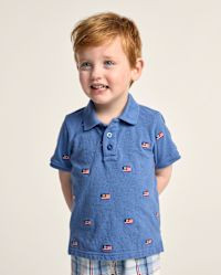 Kids Short Sleeve Embroidered Flag Soft Pique Polo - Nantucket Charm - BLUE | Gymboree | Gymboree