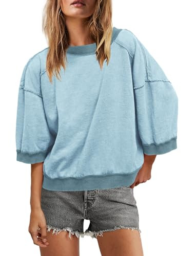 SENSERISE Oversized Sweatshirt for Women Short Sleeve Crewneck Sweatshirt 3/4 Sleeve Pullover Top... | Amazon (US)