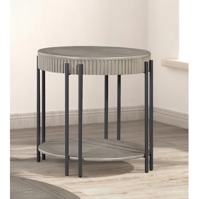 1Pc Contemporary Round End Table With Storage Shelf Black Brown Tan / Beige Finish Living Room Wooden Modern Furniture | Wayfair North America