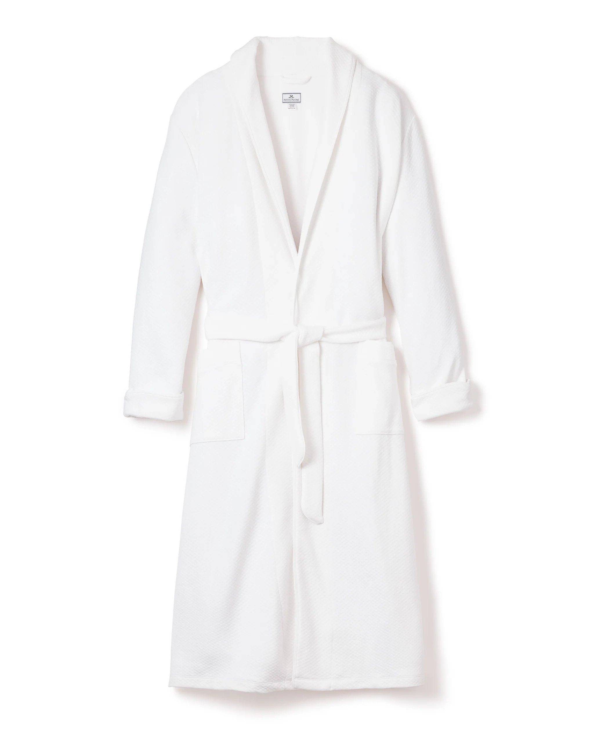 Men's Pima Jacquard Robe in White | Petite Plume