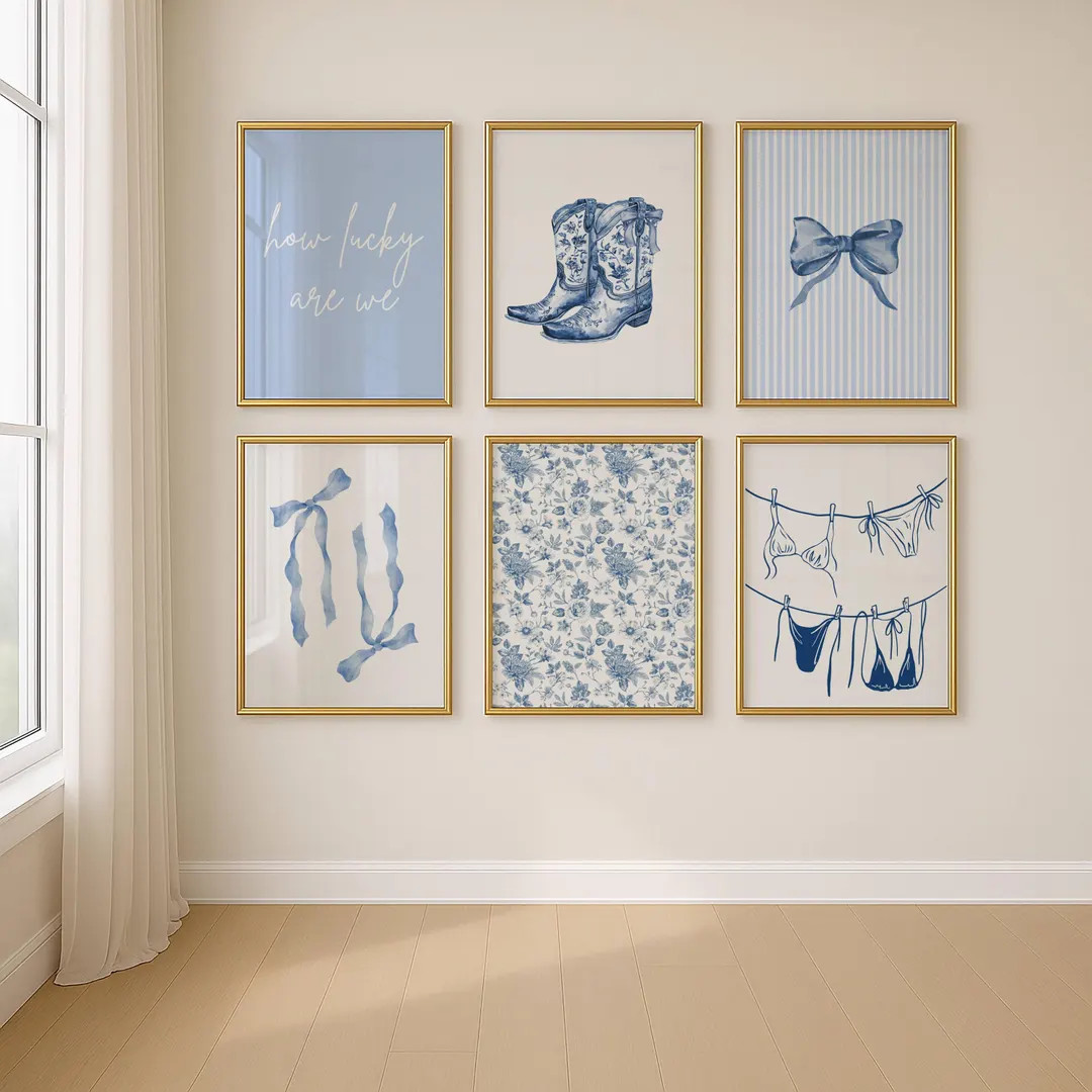 Blue Coastal Cowgirl Wall Art Set of 6 – Trendy Coquette Western Dorm Prints for Girls Room, Di... | Etsy (US)