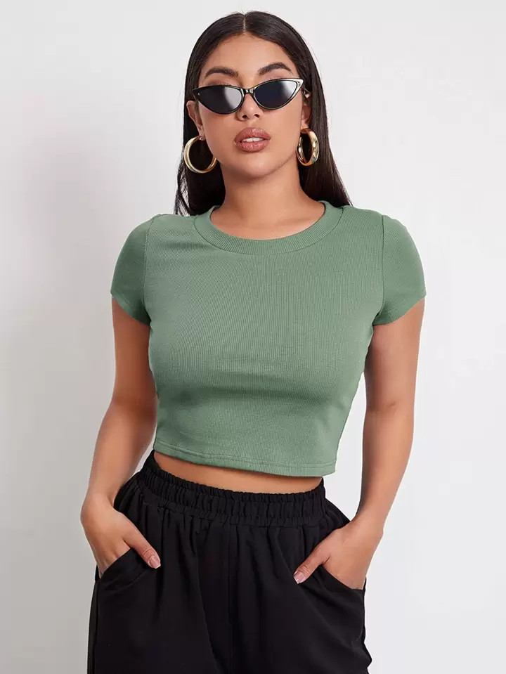 SHEIN EZwear Rib-knit Crop Top | SHEIN
