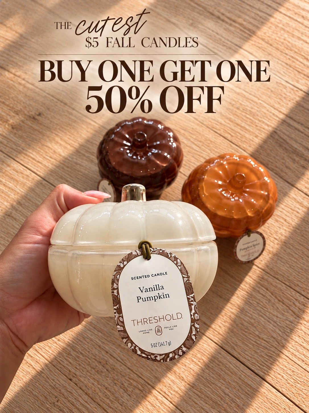 RUN to Target for these $5 fall pumpkin candles 🎃🍂 They’re already such a cute affordable fall find, but they’re currently BOGO 50% off! Perfect for making your house smell like fall without spending a fortune. I’m stocking up while they’re on sale! 🤎

#targetfinds #targetstyle #targethome #targetdeals #targetmusthaves #fallfinds #falldecor #fallhome #fallcandles #pumpkincandle #cozyhome #LTKhome #LTKfinds #LTKsalealert

#LTKSeasonal #LTKSaleAlert #LTKHome