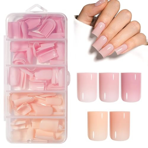AILLSA RealFit Nude Pink Press On Nails Short Square - Pre-Shaped 4 in 1 False Nails Set, Long-Lasting Nail Extensions for Salon Home DIY Gifts 150 PCS | Amazon (US)